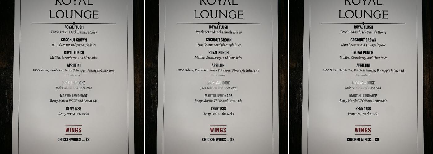Royal Lounge Menu