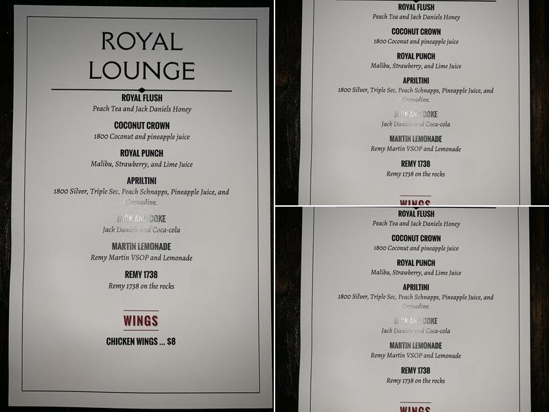 Royal Lounge Menu