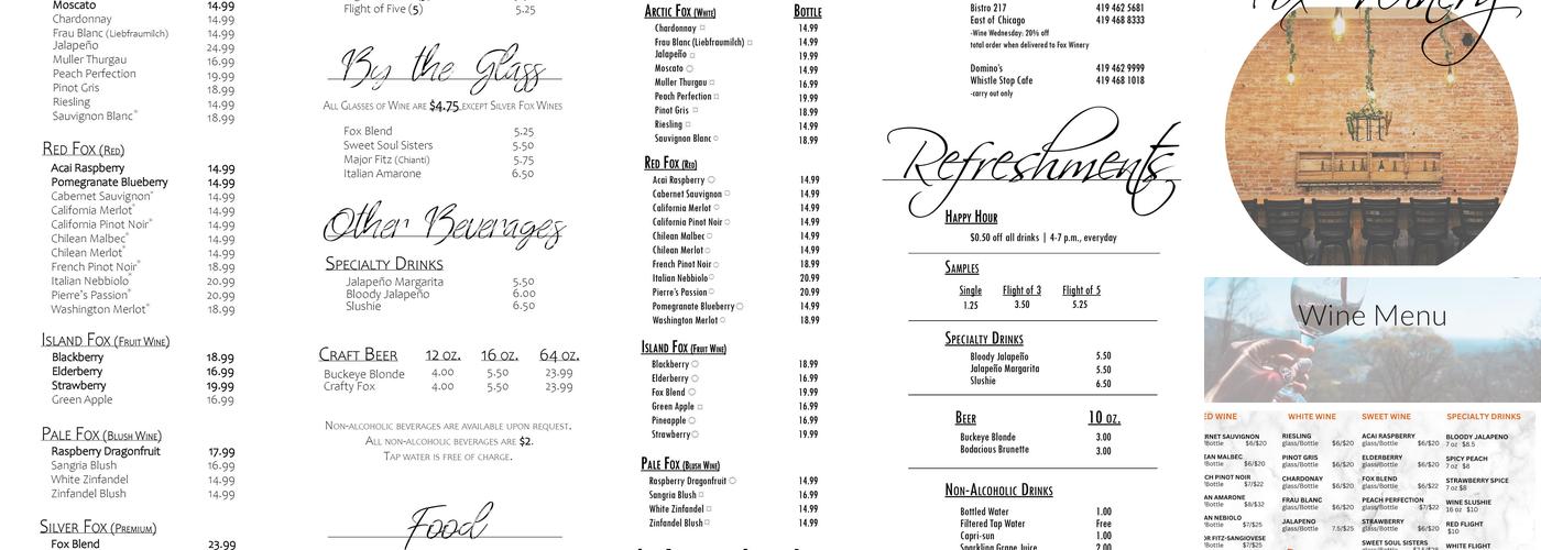 Fox Winery Menu