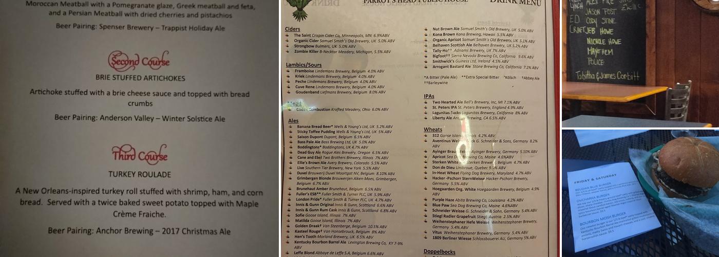 Parrot Head Pub Menu