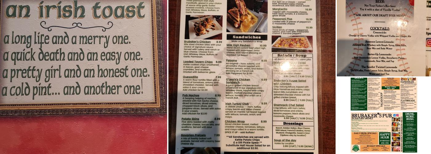 Brubaker's Pub Menu