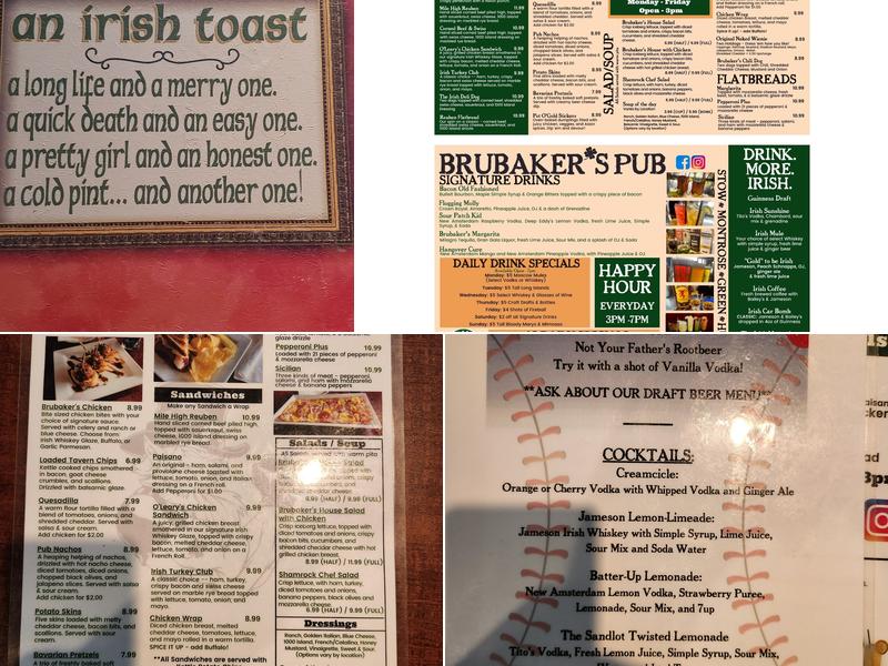 Brubaker's Pub Menu