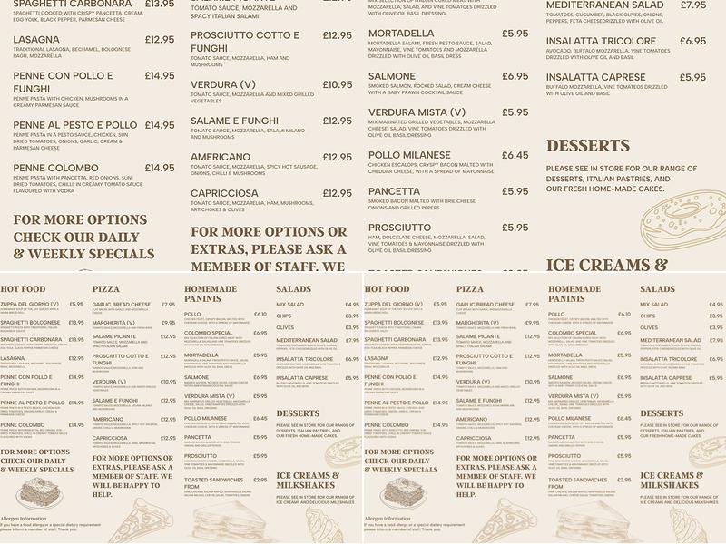 Bar Caffe COLOMBO Menu