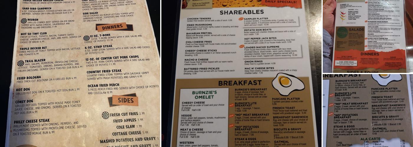 Burnzie's Old Trail Menu