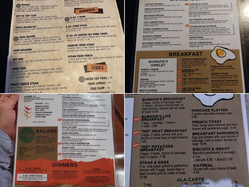 Burnzie's Old Trail Menu