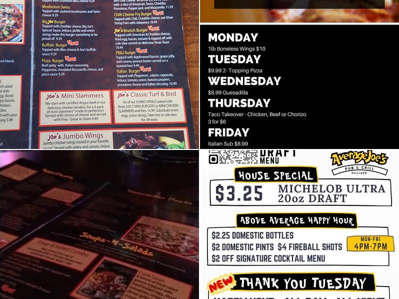 Average Joe's Menu
