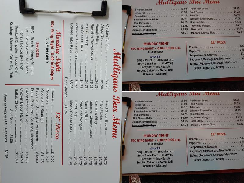 Mulligans Menu