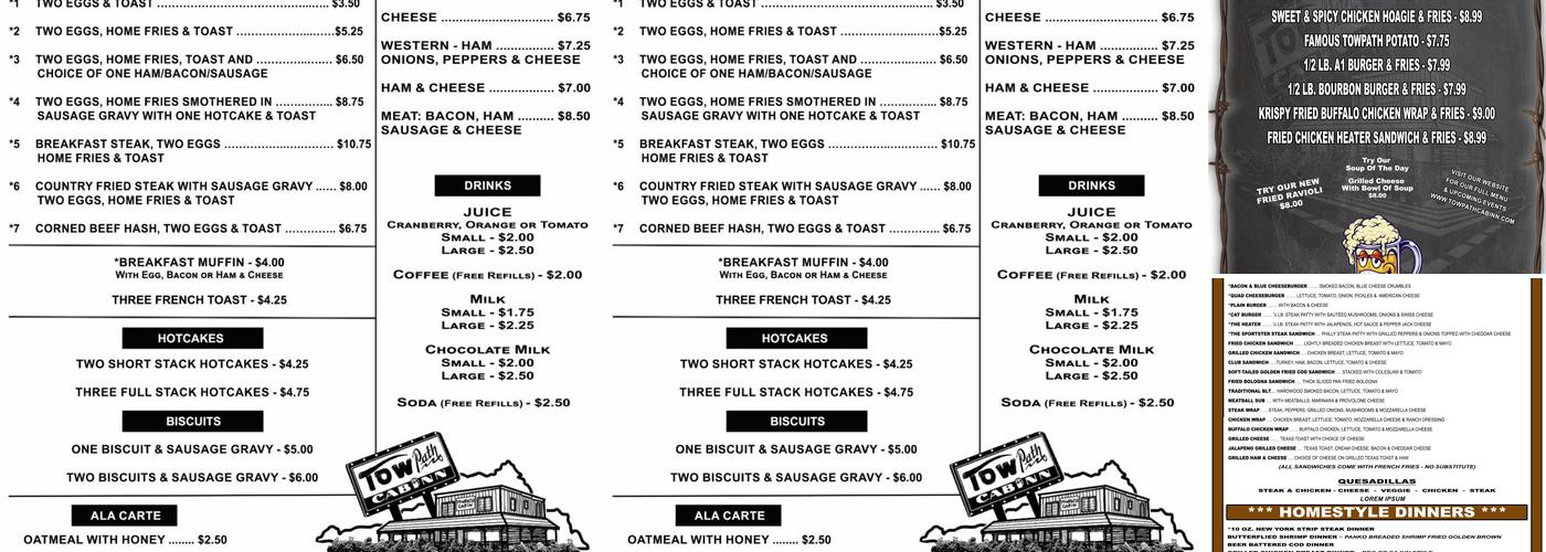 Towpath Cabinn Menu