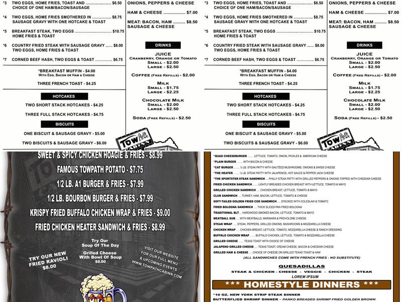 Towpath Cabinn Menu