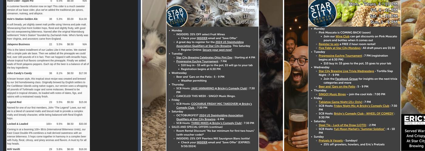 Star City Brewing Company Menu