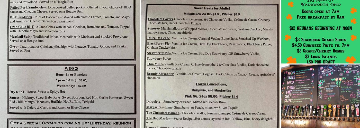 Wadsworth Tavern Menu