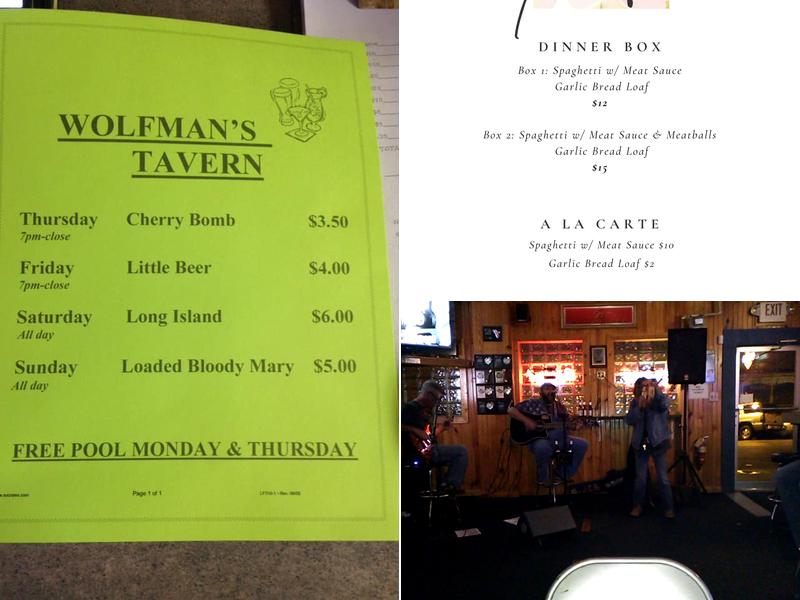 Wolfman's Tavern Menu