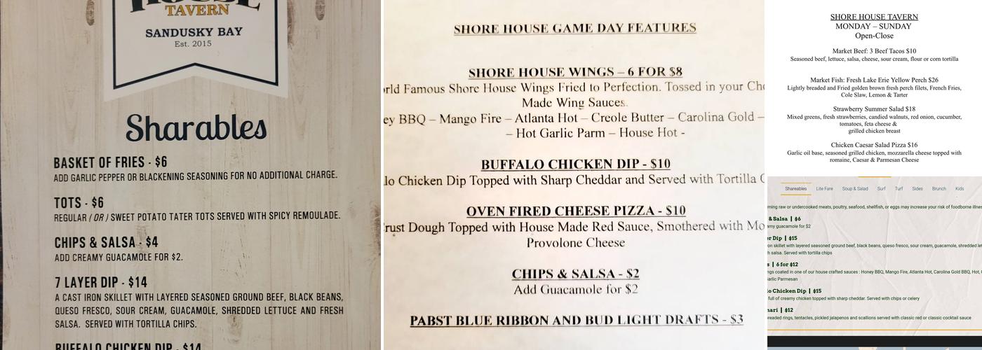 Shore House Tavern - Sandusky, OH Menu