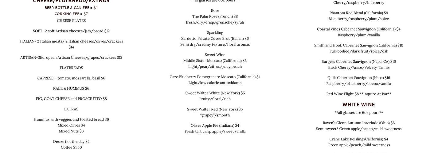 Valley Wine Cellar Inc Menu