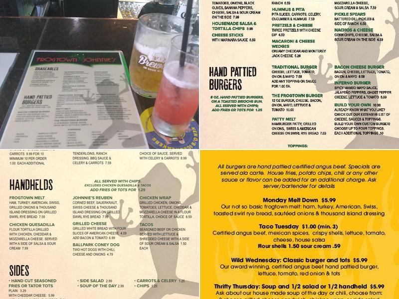 Frogtown Johnnie's - Toledo, OH Menu