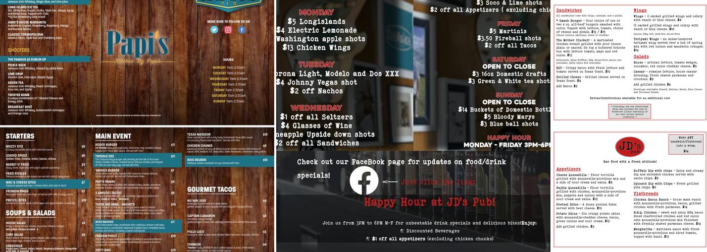 JD's Pub Menu