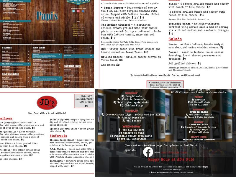 JD's Pub Menu