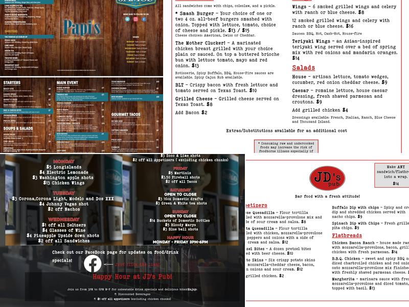 JD's Pub Menu