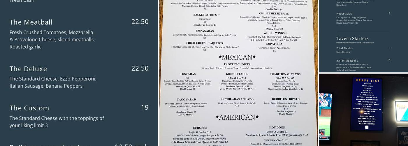 Pointe Tavern Menu