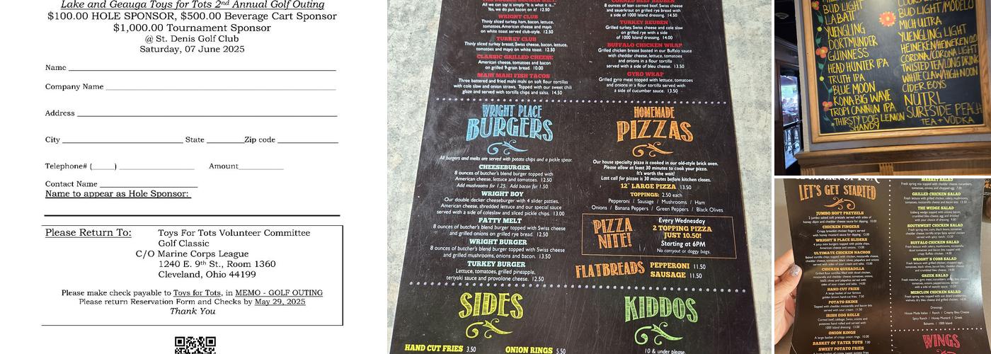 Wright Place Menu