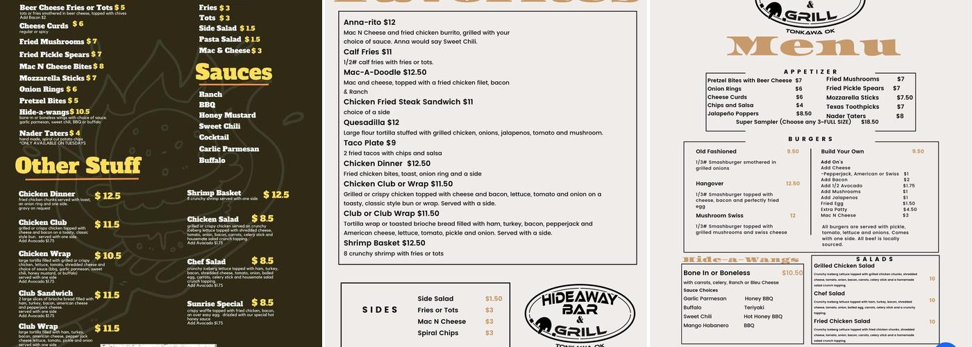 Hideaway Bar & Grill Menu