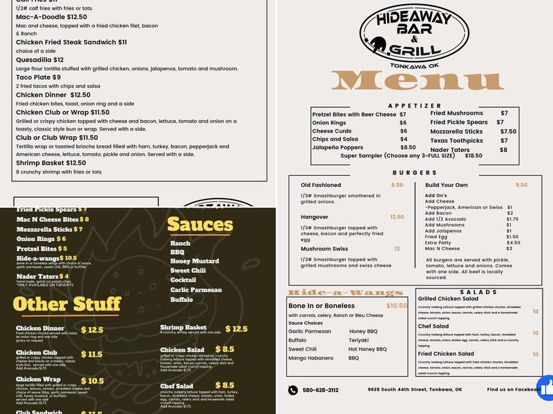 Hideaway Bar & Grill Menu