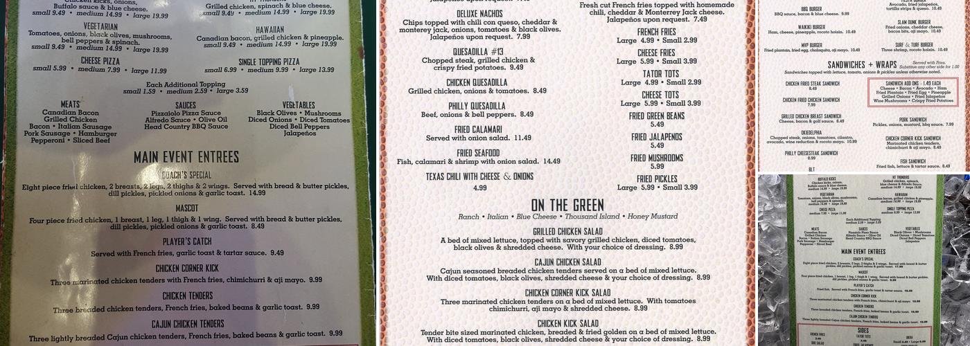 Half-Time Sports Grill Menu