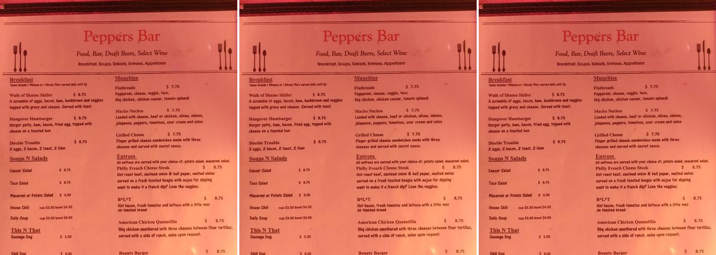 Peppers Menu