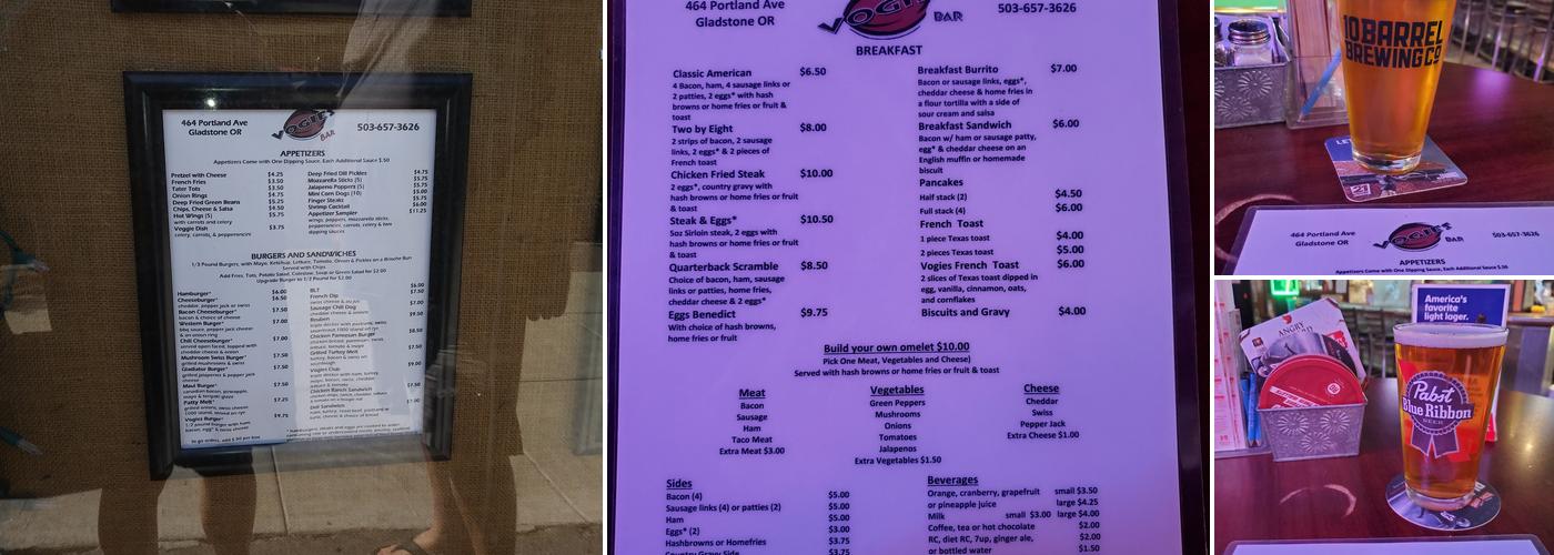 Vogies Bar Menu