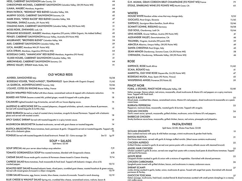Arrivederci Wine & Jazz Menu
