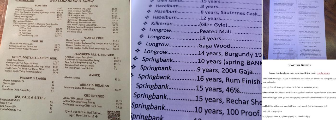 The Highland Stillhouse Menu