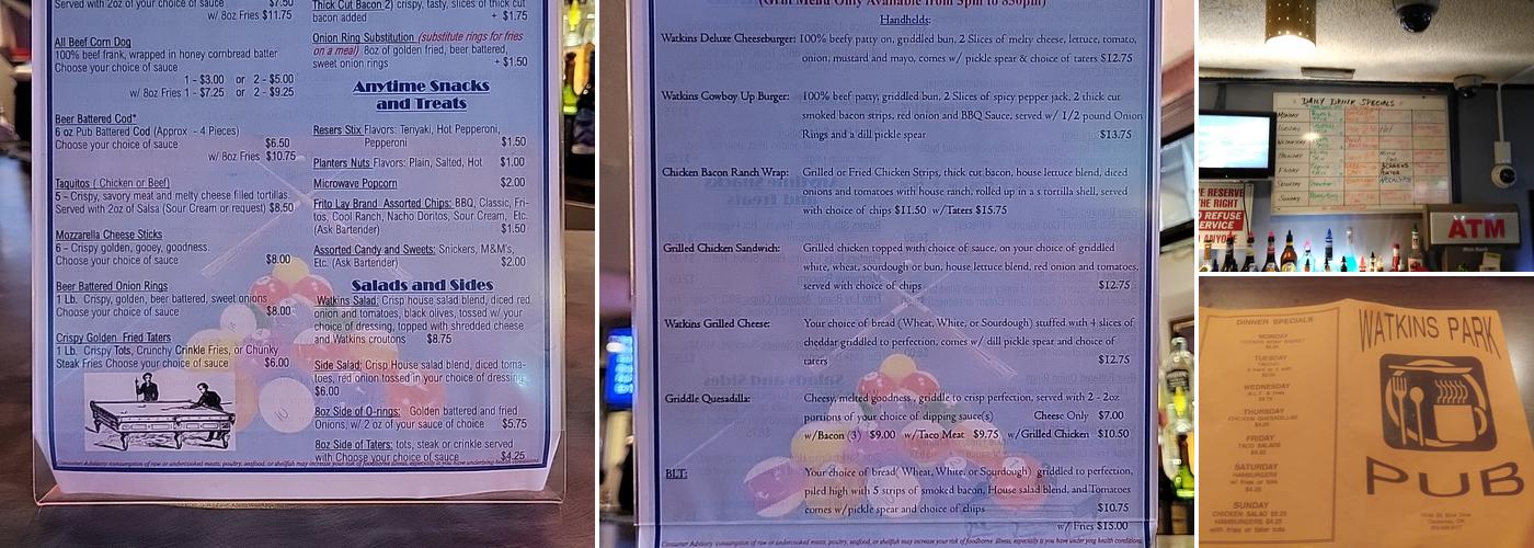 Watkins Park Pub Menu