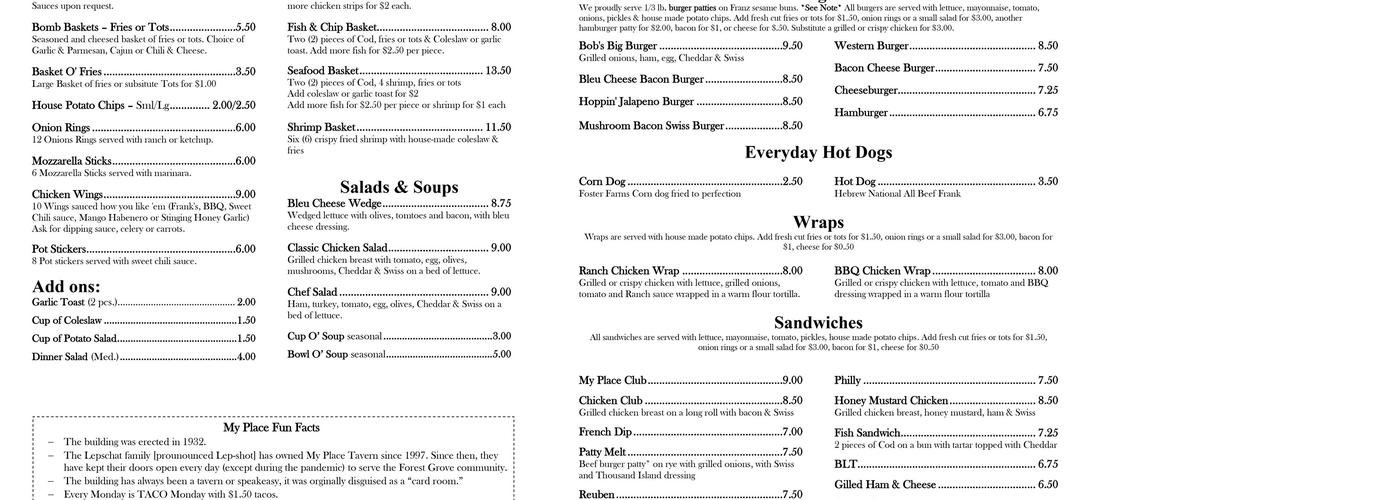 My Place Menu