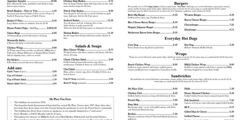 My Place Menu