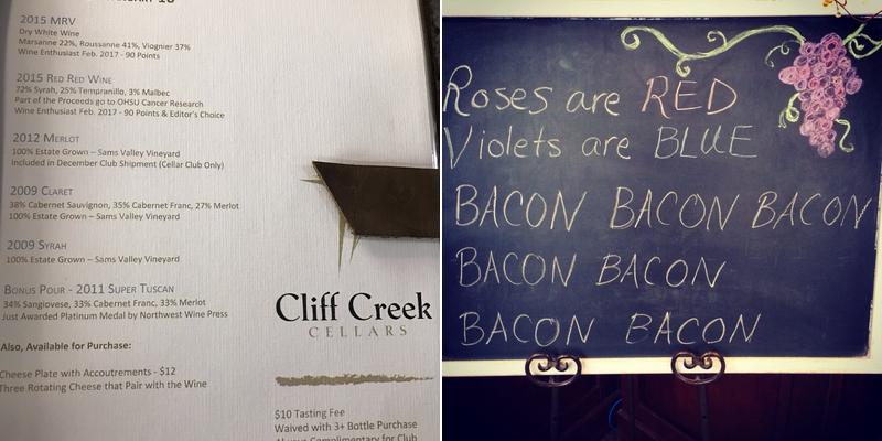Cliff Creek Cellars in Newberg Menu