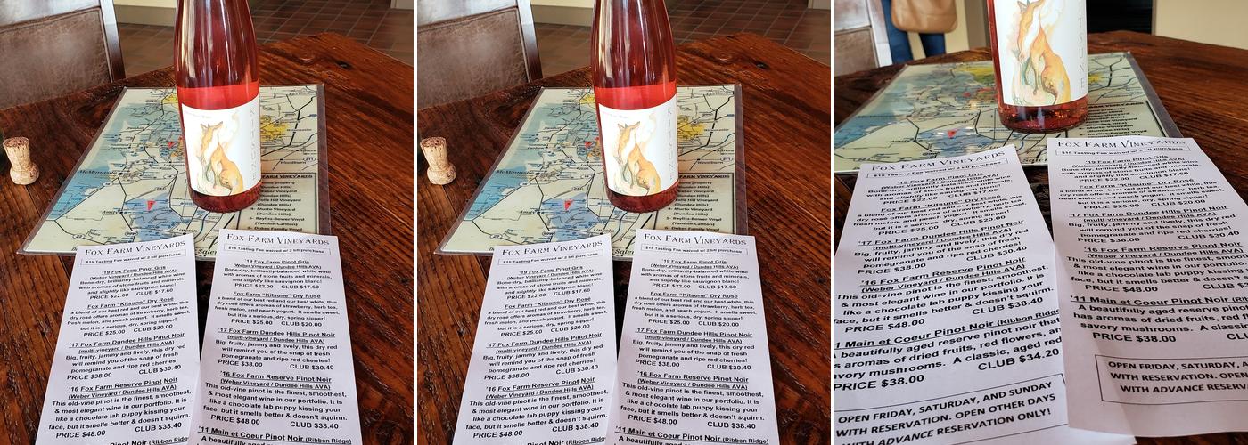 Fox Farm Vineyards Menu