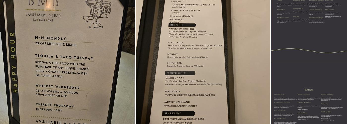 Basin Martini Bar Menu