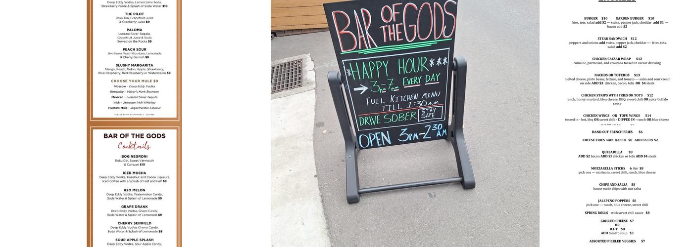 Bar of the Gods Menu