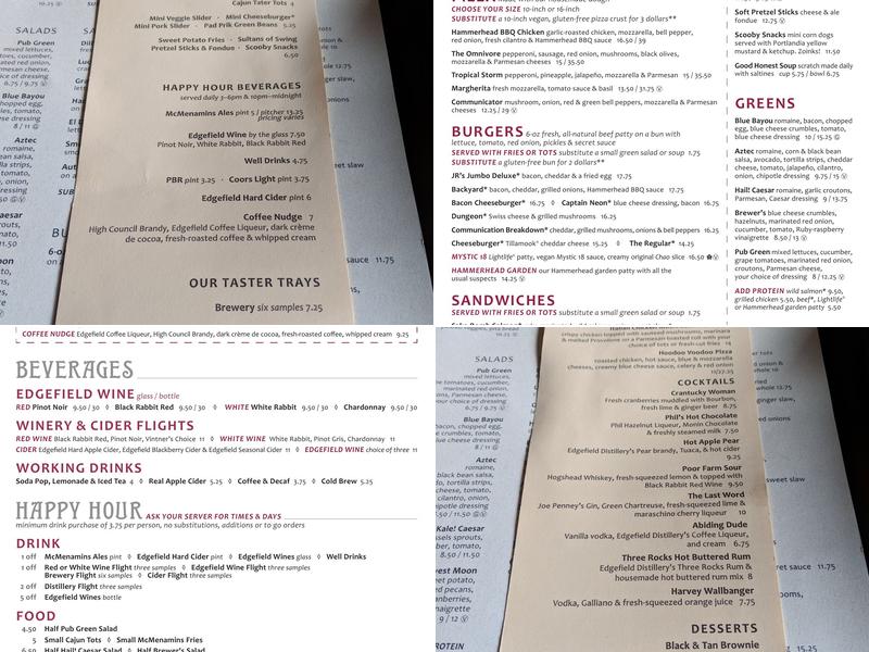 McMenamins Undercroft Bar Menu