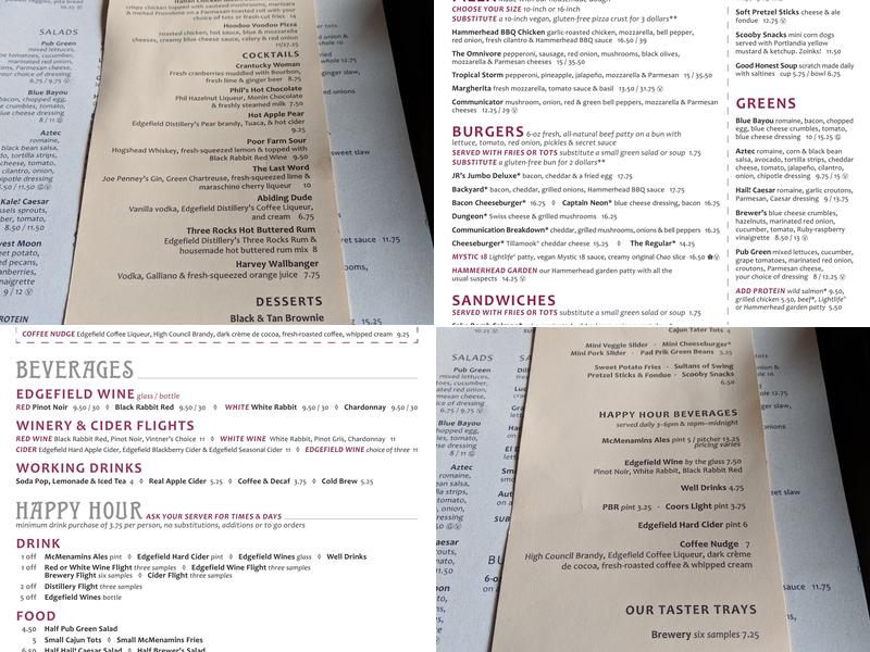 McMenamins Undercroft Bar Menu