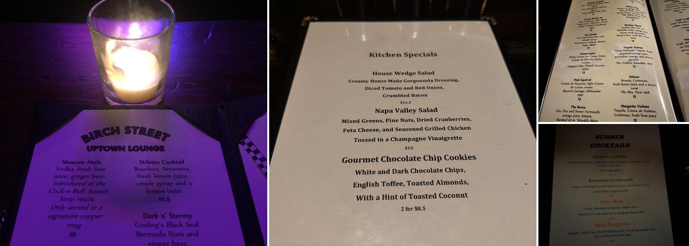 Birch Street Uptown Lounge Menu