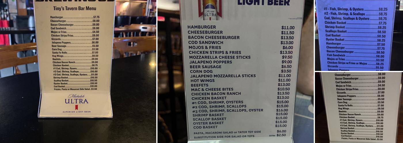 Tiny's Tavern Menu