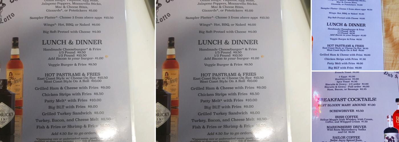 Sweeny's Pub Menu