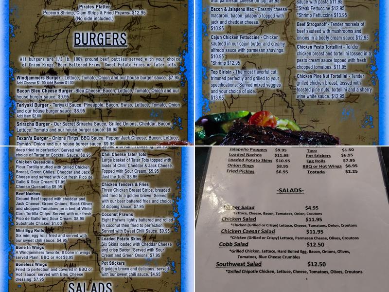Windjammers Menu
