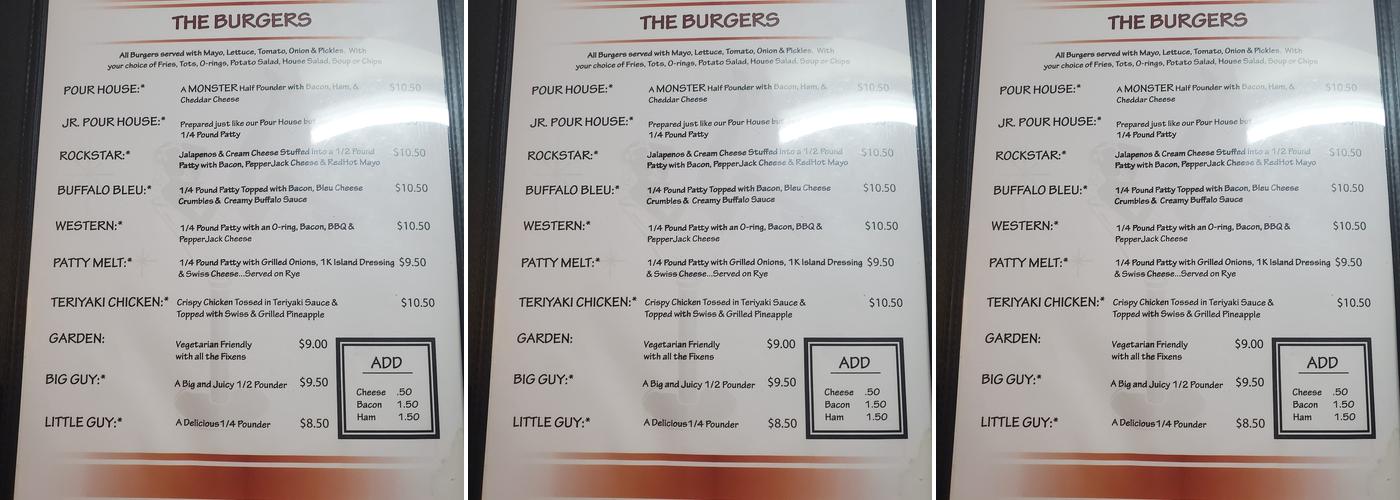 Pour House Menu