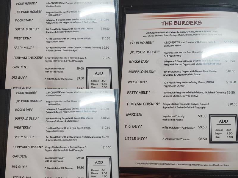 Pour House Menu