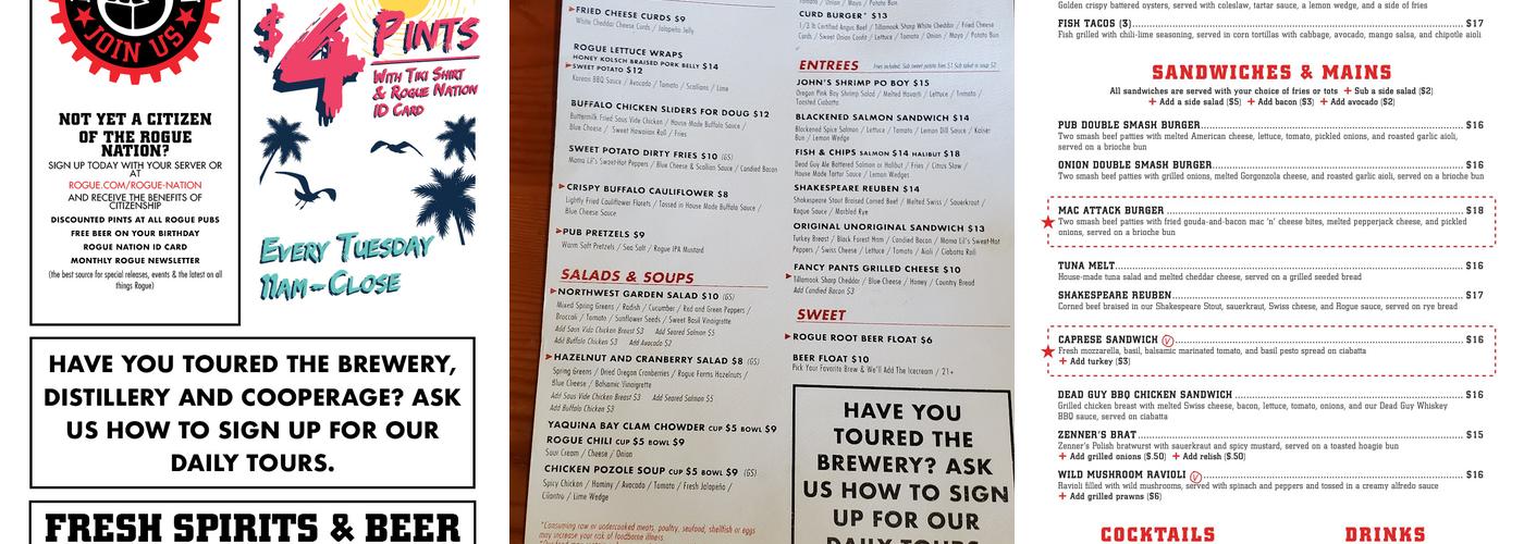 Rogue Ales & Spirits Menu