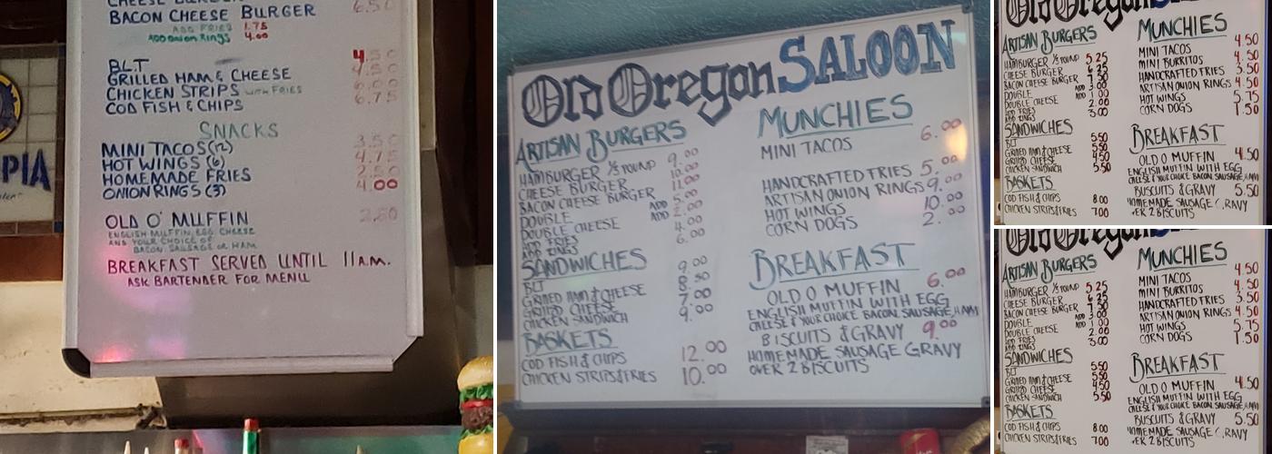 Old Oregon Saloon Menu