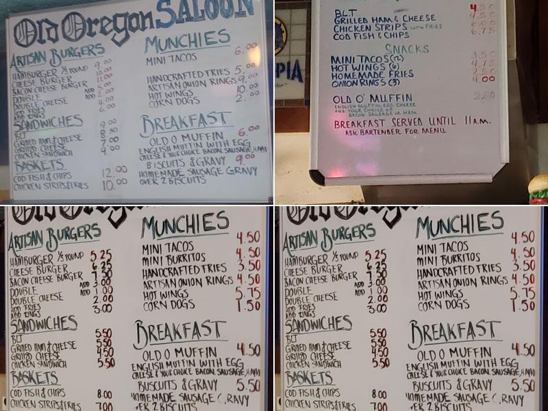 Old Oregon Saloon Menu