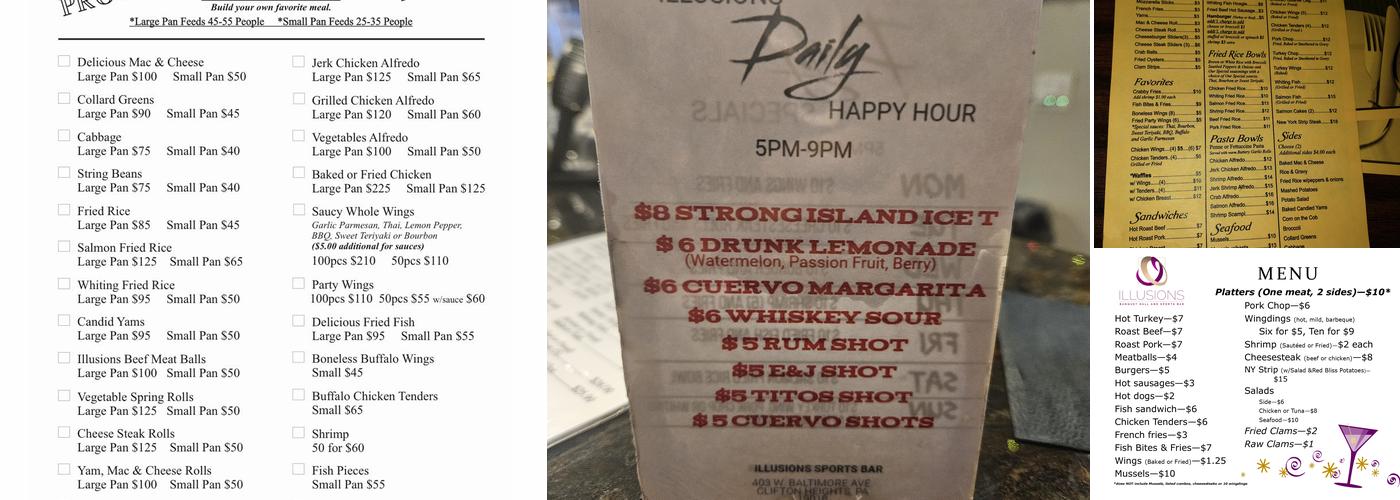 Illusions Banquet Hall and Sports Bar Menu